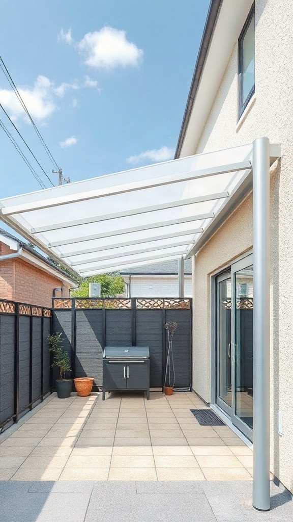 日本の住宅のテラス屋根と庭先のイメージ（説明用のイメージ）