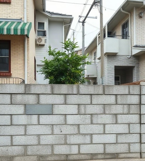 住宅外周のブロック塀を離れた位置から見たイメージ（説明用のイメージ）