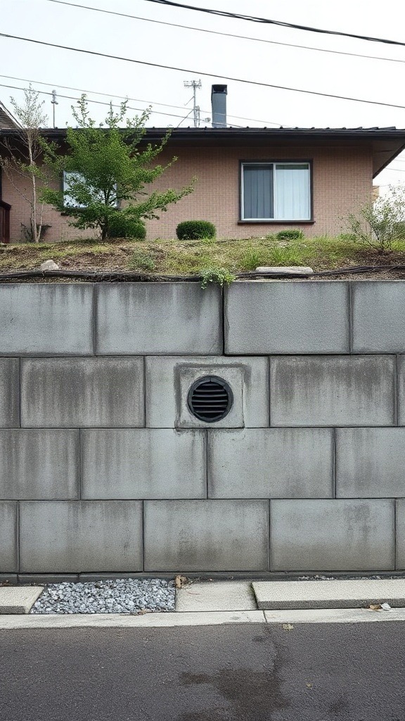 高低差のある住宅敷地と擁壁を離れて見たイメージ（説明用のイメージ）