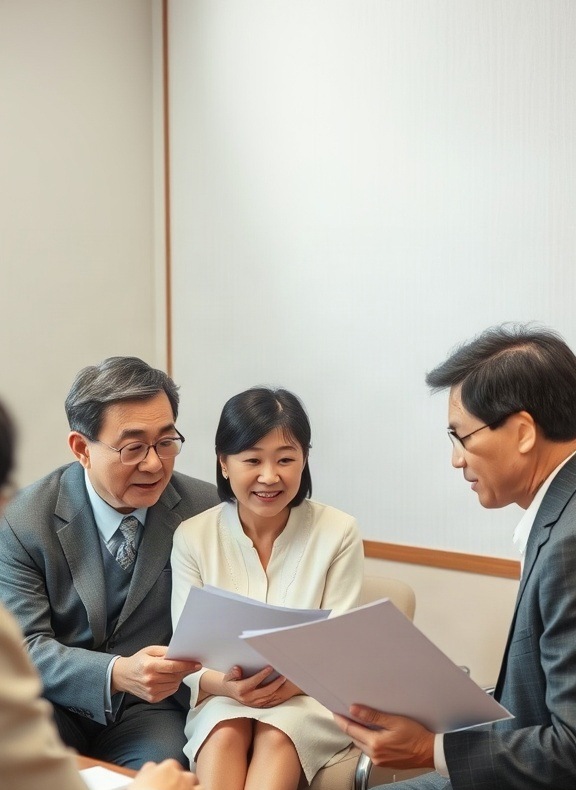 家族関係と手元の資料を整理するイメージ
